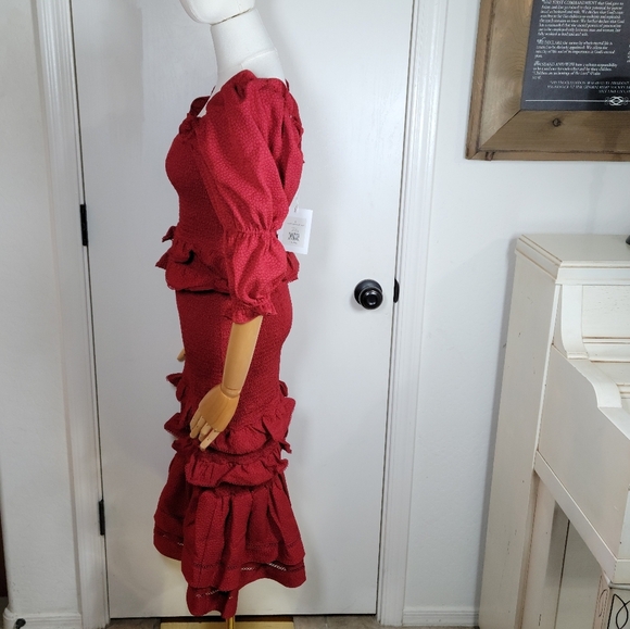 Rachel Parcell Red Smocked Midi Dress Size Small Holiday Christmas Party Dress - Picture 4 of 10